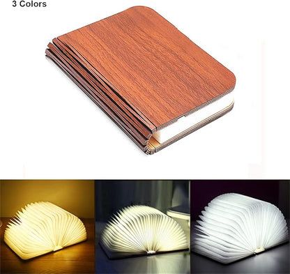 Folding Book Lamp Novelty Wooden Table Lamp Portable Desk Light LED Paper Lantern with USB Rechargeable for Gift Home Office Decor