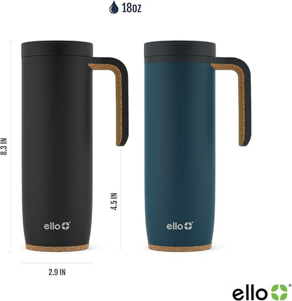 Ello Magnet 18oz Vacuum Insulated Stainless Steel Travel Mug with Side Handle and Leak-Proof Slider Lid and Built-in Coaster, Keeps Hot for 5 Hours, Perfect for Coffee or Tea, BPA-Free