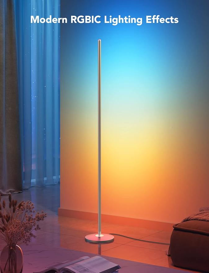 Govee RGBIC Floor Lamp, LED Corner Lamp Works with Alexa, Smart Modern Floor Lamp with Music Sync and 16 Million DIY Colors, Color Changing Standing Floor Lamp for Bedroom Living Room Silver