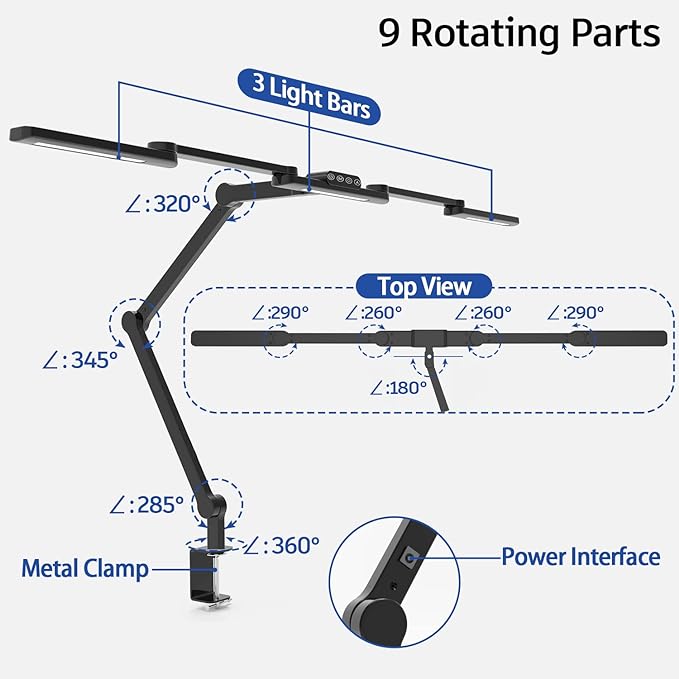 LED Desk Lamp with Clamp, 41.5" Clamp on Architect Desk Lamp for Home Office, 24W Bright Tall Computer LED Desk Light Clip on Office Lamp Adjustable Overhead Table Light for Work Craft