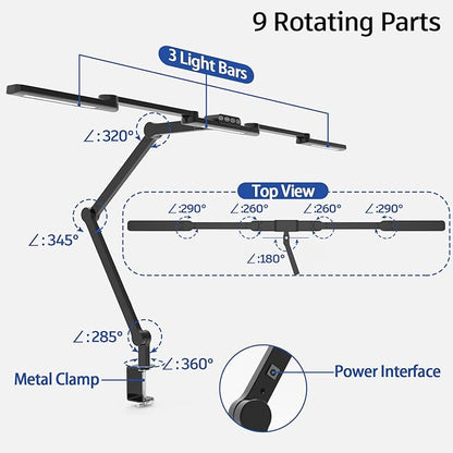 LED Desk Lamp with Clamp, 41.5" Clamp on Architect Desk Lamp for Home Office, 24W Bright Tall Computer LED Desk Light Clip on Office Lamp Adjustable Overhead Table Light for Work Craft