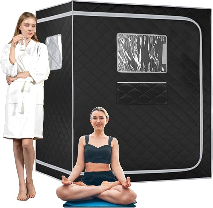 Smartmak Full Size Steam Sauna Tent, Portable Whole Body Home Spa Room, 1 or Two Person Large Space, Steamer NOT Included (47.28" x 35.46" x 63" Grey Border)