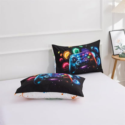 NTBED Game Console Comforter Set for Boys Girls Kids Space Universe Gaming Geometric Lightweight Microfiber Gamer Bedding Sets (Multi, Twin)