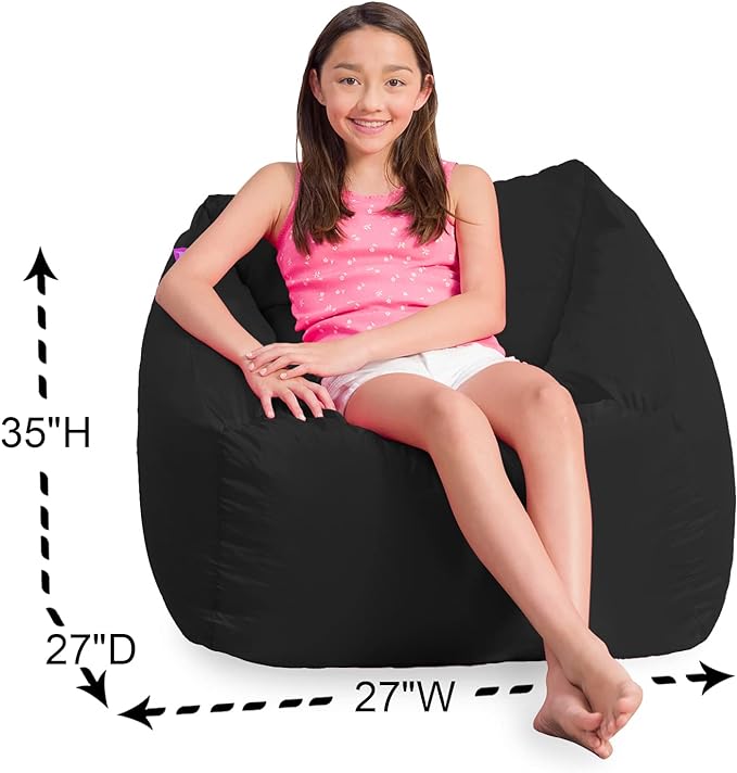Posh Creations Structured Comfy Bean Bag Chair for Gaming, Reading, and Watching TV, Coronado Chair, Microsuede - Black