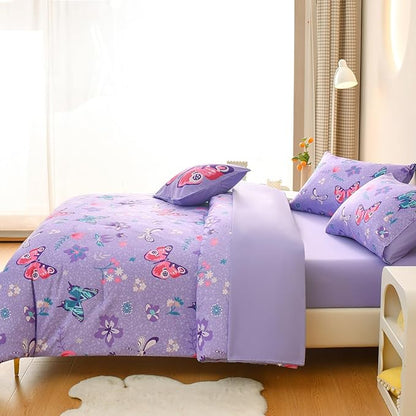 Butterfly Bedding Set Twin, Purple Butterfly Comforter Set for Girls Kids Teens 6 pcs Bed in a Bag Twin Bedding Sets for Girls