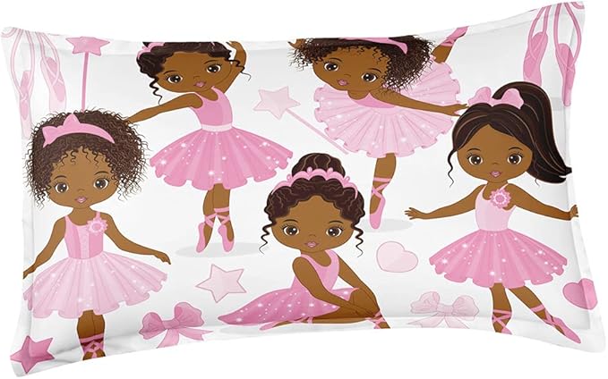 Queen Bedding Sets for Girls, African American Magic Comforter Set with Ballet Dancer, Pink Bed Set for Toddler Kids Teens, Little Girls Bedroom Decor