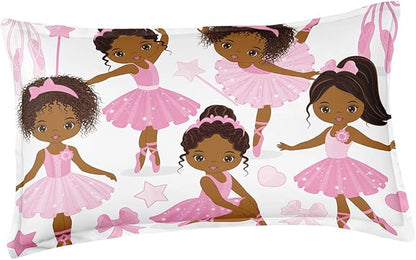 Queen Bedding Sets for Girls, African American Magic Comforter Set with Ballet Dancer, Pink Bed Set for Toddler Kids Teens, Little Girls Bedroom Decor
