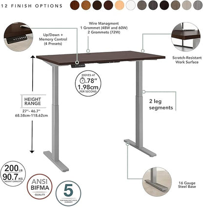Bush Business Furniture Move 60 Series Electric Ergonomic Sit-Stand Computer Table for Home and Professional Office, 60W x 30D, Mocha Cherry