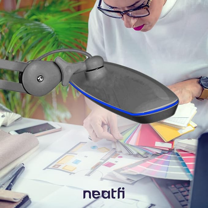Neatfi XL 2,200 Lumens LED Task Lamp, 24W, 117 Pcs SMD LED, 23 Inches Ultra Wide Lamp, 4 Level Brightness Dimmable, Eye-Caring LED Lamp, Glare Free (Non-CCT with Clamp, Silver)