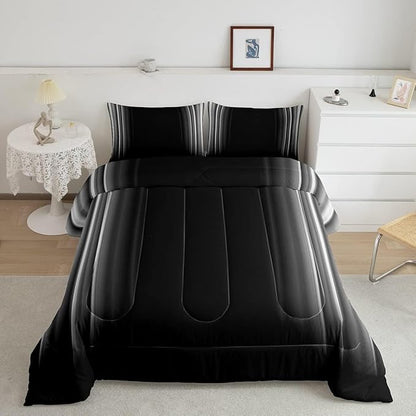 Feelyou Geometric Abstract Ombre Bedding Set Men Adults Teens Grey Gray Black Striped Comforter Set Kids Boys Girls Simple Modern Quiltwith 2 Pillowcases 3Pcs Bedding King Boys