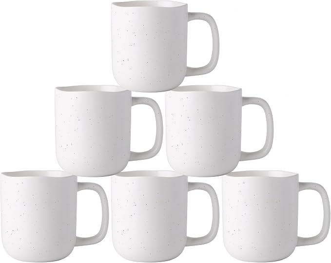 AmorArc 14oz Coffee Mugs Set of 6, Speckled Ceramic Coffee Mugs with Large Handle & Wavy Rim for Latte/Hot Cocoa/Tea, Coffee Cups for Men Women. Oven, Dishwasher&Microwave Safe, Speckled White