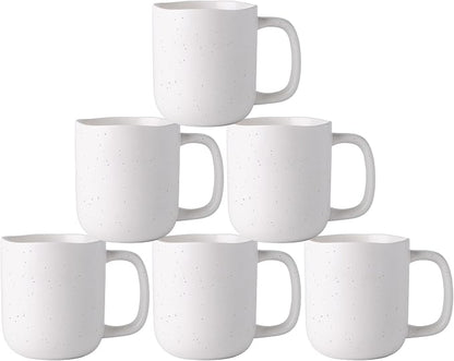 AmorArc 14oz Coffee Mugs Set of 6, Speckled Ceramic Coffee Mugs with Large Handle & Wavy Rim for Latte/Hot Cocoa/Tea, Coffee Cups for Men Women. Oven, Dishwasher&Microwave Safe, Speckled White