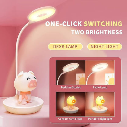 Kids Desk Lamp Pink, Dimming Desk Lamp for Girls with Exclusive Cartoon Look, Cute Night Light for Kids Bedroom, Eye-Caring LED Portable Reading Lamp for Child, Unique Gift (Pink Pig)