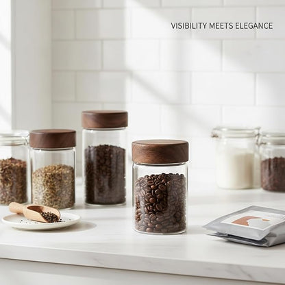 Clear Glass Storage Jar with Acacia Wood Lid - Kitchen Canister for Pantry Organization, Countertop Display, and Dry Food Storage