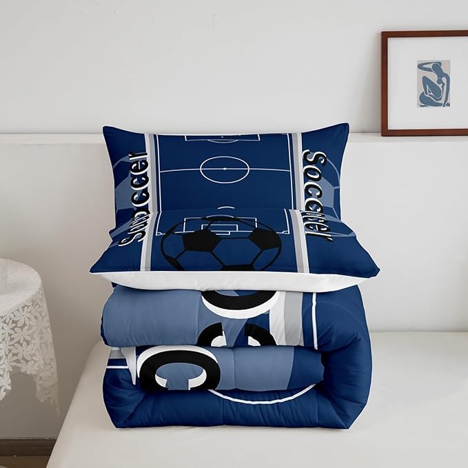 Feelyou Kids Soccer Ball Game Comforter Set Queen Size Rugby Sports Bedding Set for Boys Girls Teens Bedroom Decor Football Comforter Football Lover Duvet Set with 2 Pillow Case