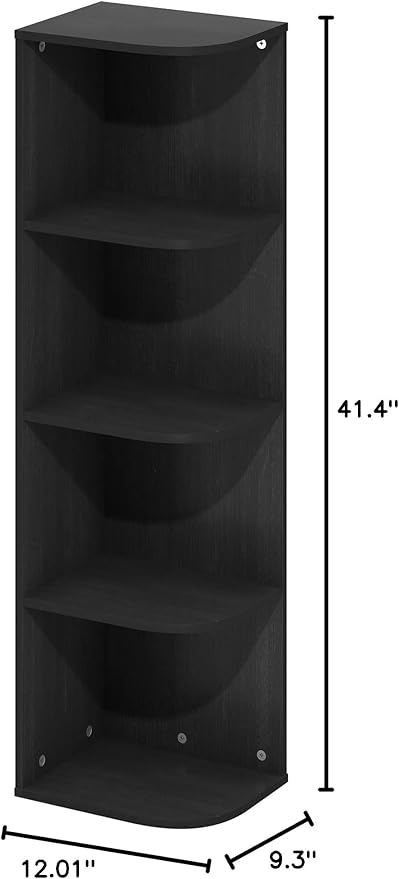 Furinno Pasir 4-Tier Corner Open Shelf Bookcase, Blackwood