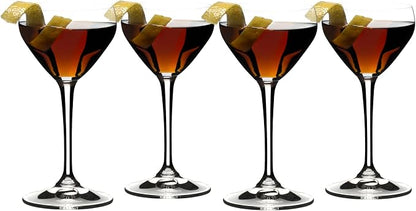 Riedel Drink Specific Glassware, Nick & Nora Cocktail Glass, 4oz, Old-Fashioned Stemmed Cocktail Glasses, Martini, Manhattan, Set of 4
