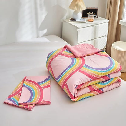 Feelyou Rainbow Glow in The Dark Comforter Set for Girls Kids Twin Pink Rainbow Bedding Set Super Soft Colorful Stripe Mermaid Scales Comforter Baby Girl Bedroom Pink Decor Bedding Quilted Duvet
