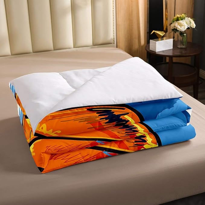 Kids Basketball Comforter Set King Size Boys Games Sports Theme Duvet Sets Youth Graffiti Tie Dye Bedding Set Basketball Sport Quilted Duvet with 1 Comforter and 2 Pillow Cases Colorful Orange Blue