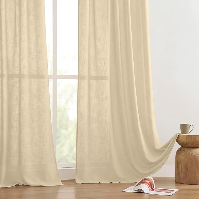 Joydeco Linen Curtains 90 Inch Length 2 Panels Set for Bedroom, Light Filtering Drapes for Living Room,Linen Blend Curtains 52 Inches Wide with Rod Pockets Back Tab (W52 x L90 Inch, Natural)