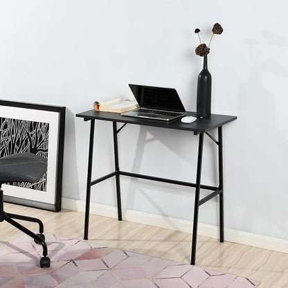 FurnitureR Home Office Computer Desk, Compact Writing Desk Study Desk with Metal Frame for Apartment, Dorm, Bedroom, Small Space (31.5 Inch, Black)