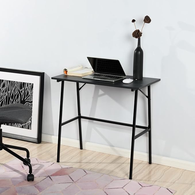 FurnitureR Home Office Computer Desk, Compact Writing Desk Study Desk with Metal Frame for Apartment, Dorm, Bedroom, Small Space (39.4 Inch, Black)