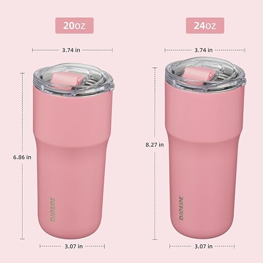 BJPKPK 24 oz Coffee Tumbler, Insulated Stainless Steel Travel Cup | Double Wall Vacuum, Leak Proof Lid, Keeps Hot/Cold/Iced, BPA Free, Dishwasher Safe, Cupholder, Pink