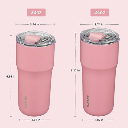 BJPKPK 24 oz Coffee Tumbler, Insulated Stainless Steel Travel Cup | Double Wall Vacuum, Leak Proof Lid, Keeps Hot/Cold/Iced, BPA Free, Dishwasher Safe, Cupholder, Pink