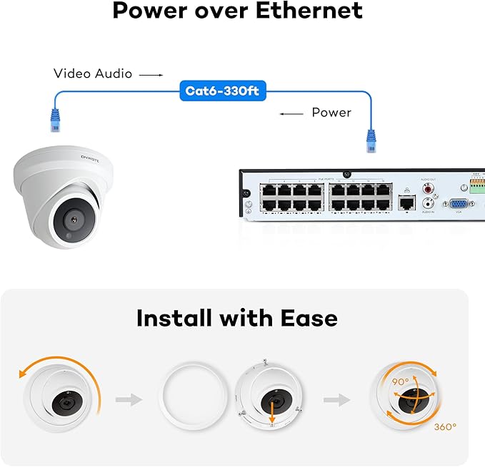 ONWOTE 6MP Super HD PoE IP Security Camera with Audio, AI Human Vehicle Detection, 3072x2048 6 Megapixels, 122° FoV, Indoor/Outdoor Commercial Wired Camera for Business, Add-on to PoE NVR System