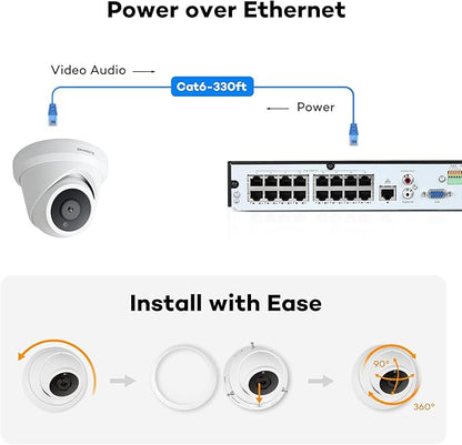ONWOTE 6MP Super HD PoE IP Security Camera with Audio, AI Human Vehicle Detection, 3072x2048 6 Megapixels, 122° FoV, Indoor/Outdoor Commercial Wired Camera for Business, Add-on to PoE NVR System