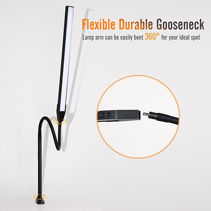 Clamp on Lamp, CeSunligt LED Desk Lamp, 12W, 800 LMS, 3 Color Modes, Multi Brightness Adjustable, Eye-Caring Touch Task Lamp for Reading, Home, Office (Adapter Included)