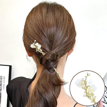 inSowni 8 Pieces Retro Vintage Asian Japanese Chinese Hanfu Rhinestone Gold Metal Flower Hair Sticks with Flower Pearl Crystal Fox Butterfly Hair Pins Forks Chopsticks Bun Updo Holders for Women Girls