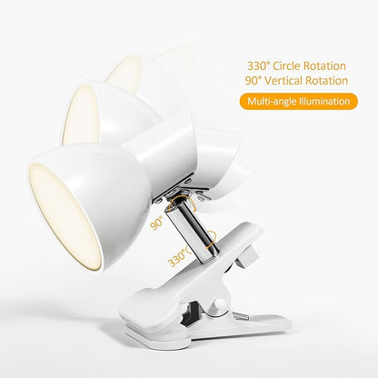 LED Clip on lamp,5W Super Bright Reading Light, 330° Rotation Small Lamp with Clamp on Desk/Table/Bed Headboard/Cupboard Home Lighting, Modern and Save Space Illumination Powerful Lamp White