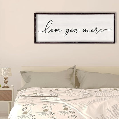 Love You More Above Bed Wall Decor Sign 32"×12" for Master Bedroom Over Bed Large Simple Wood Framed Hanging Wall Art (Black)