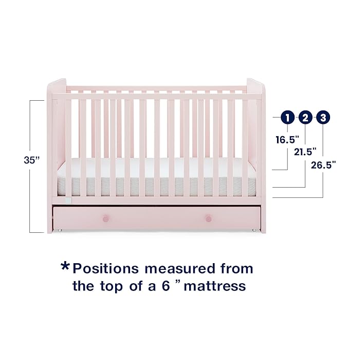 babyGap by Delta Children Graham 4-in-1 Convertible Crib with Storage Drawer TrueSleep Crib and Toddler Mattress (Bundle), Blush Pink/Dark Pink