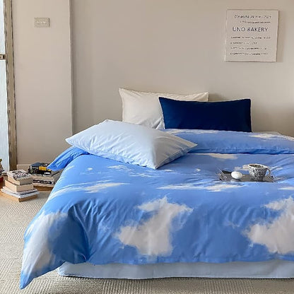 Cotton Blue Cloud Comforter Set Twin Size Sky Blue Comforter Kids Cotton 3 Pieces Soft Light Blue Twin Comforter Bedding Set Boys Girls Solid Blue Twin Bed Comforter Set for All Season as Gift