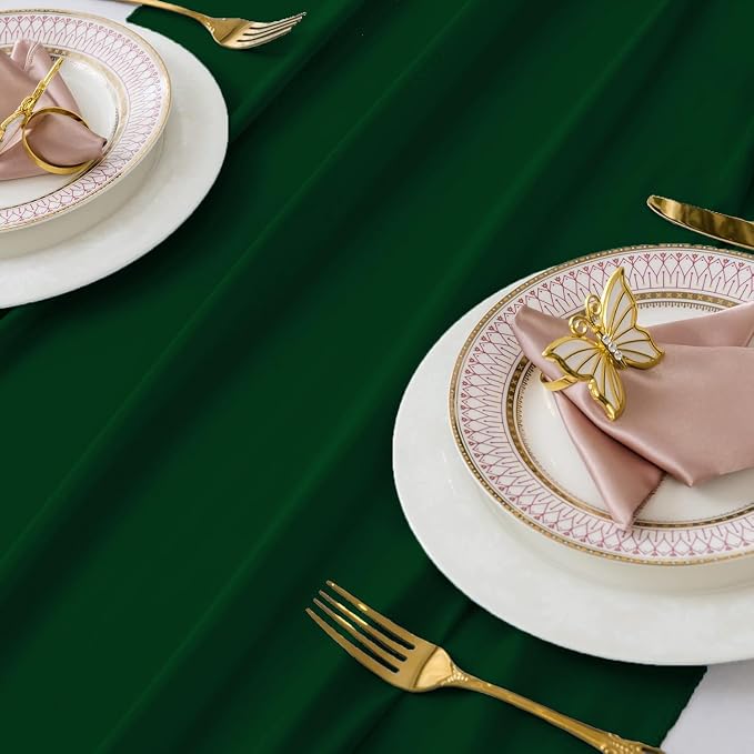 MDS Pack of 10 | Hunter Green | 10ft Chiffon Table Runner 29x120 Inches Long Romantic Rustic Sheer Gauze Runner for Wedding Bridal Shower Birthday Banquets Engagement Spring Easter Boho Decorations