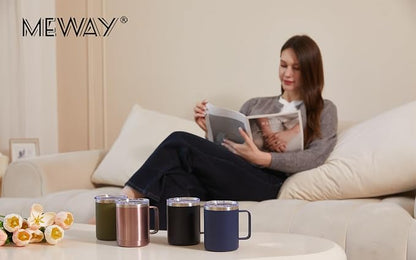MEWAY 12oz Coffee Mug With Handle 8 Pack Bulk,Stainless Steel Insulated Travel Tumblers With Sliding Lid,Double Wall Vacuum Camping Cup for Hot & Cold Drinks Tea (Cold Grey,Set of 8)
