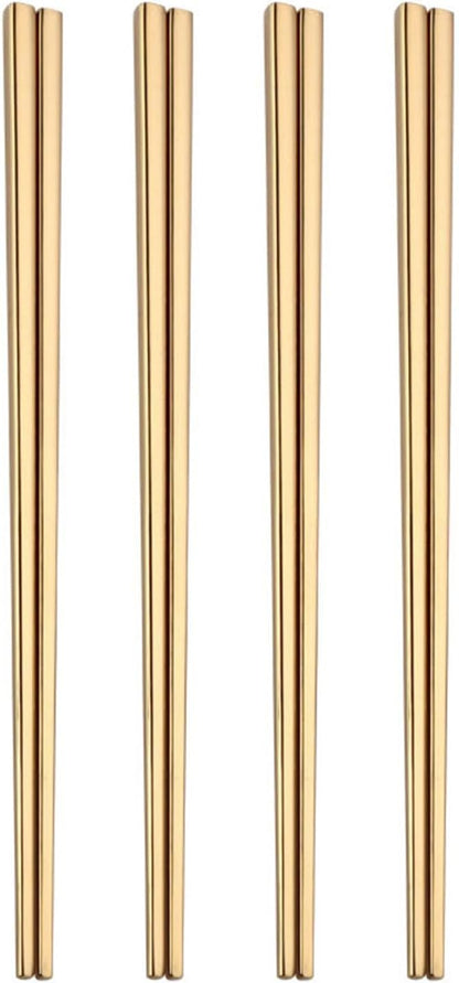 Stainless Steel Chopsticks,Reusable ,Dishwasher Safe , Easy to Use（4 PCS,golden）