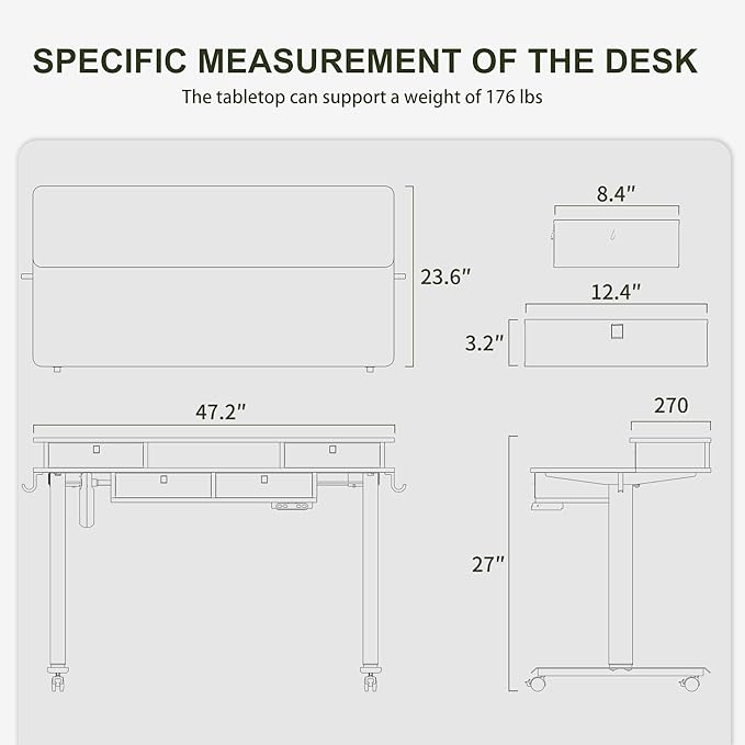 BANTI Height Adjustable Electric Standing Desk with 4 Drawers, 48 x 24 Inch Table with Storage Shelf, Sit Stand Desk, Rustic Brown Top