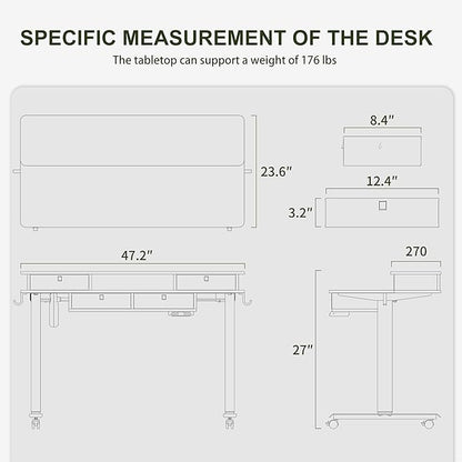 BANTI Height Adjustable Electric Standing Desk with 4 Drawers, 48 x 24 Inch Table with Storage Shelf, Sit Stand Desk, Rustic Brown Top