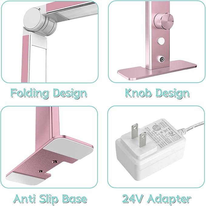 Half Moon Nail Desk Lamp for Professionals Foldable 4000-6500k 36w Adjustable Brightness, Color Temperature Led Light for Nails Desk Lamp (Pink)