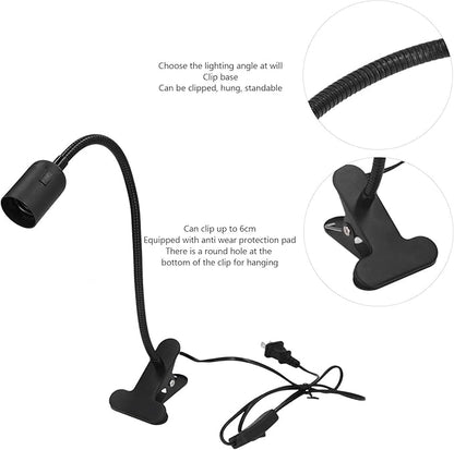 E27/E26 Clip Desk Lamp Light Socket, Desk Light Adapter Eye 360 ° Flexible Gooseneck Clip Light Bulb Holder for Desk Office Clamp Light Bulb Stand with On/Off Switch(#1)