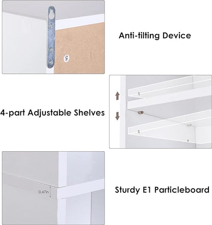 FOTOSOK 8-Tier Media Tower Rack, 11.6 X 9.3 X 70.9 Inches CD DVD Slim Storage Cabinet with Adjustable Shelves, Tall Narrow Bookcase Display Bookshelf for Home Office, white