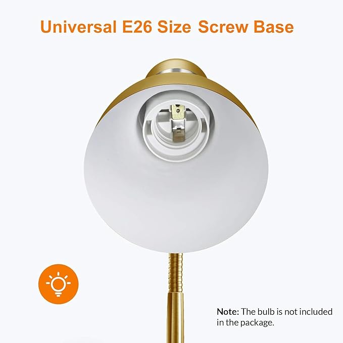 LEPOWER Metal Desk Lamp, Adjustable Goose Neck Table Lamp, Eye-Caring Study Desk Lamps for Bedroom, Study Room and Office (Gold)