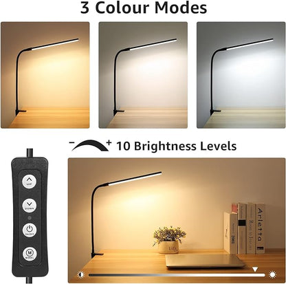 Lepro Clip on Desk Lamp LED Reading light Dimmable USB Small Clamp Lamp with 3 Color Modes 10 Brightness, Adjustable Flexible Gooseneck Table Light for Bed Headboard, Nail, Home Office,Computer(Black)