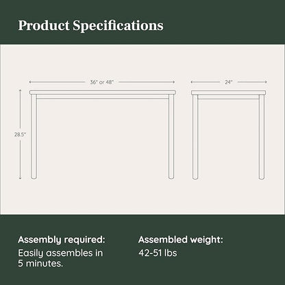 Branch Daily Desk - Functional At Home Office Desk with Effortless Assembly, Timeless Design, Rounded Corners, and Built-in Cable Notch - 48” W x 28.5” H x 24” D - Charcoal Work Table