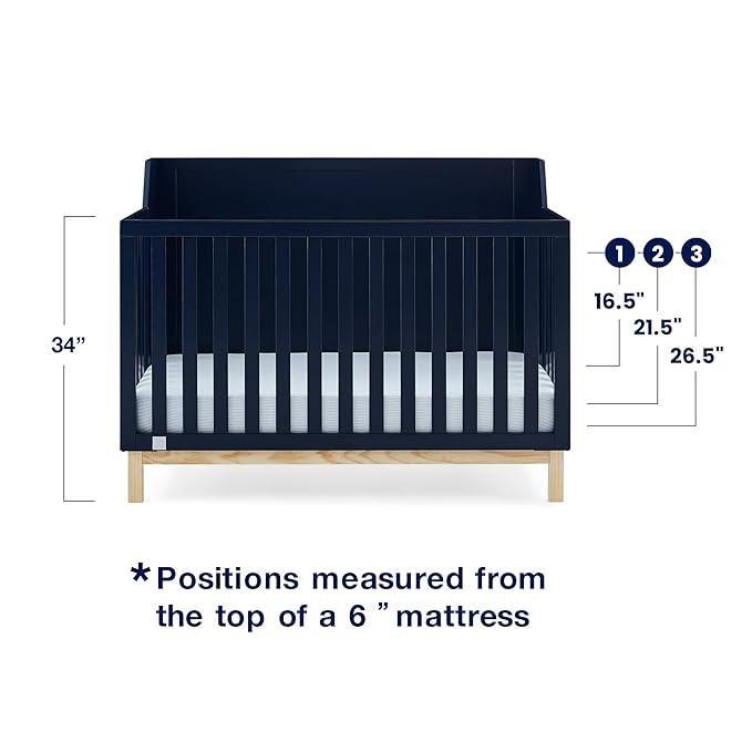 babyGap by Delta Children Oxford 6-in-1 Convertible Crib TrueSleep 2-Stage Deluxe Crib and Toddler Mattress (Bundle), Navy/Natural