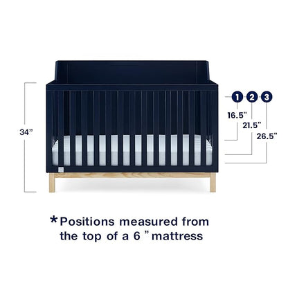 babyGap by Delta Children Oxford 6-in-1 Convertible Crib TrueSleep 2-Stage Deluxe Crib and Toddler Mattress (Bundle), Navy/Natural