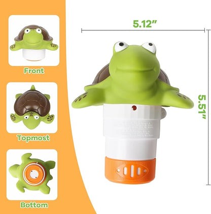 Mini Floating Chlorine Dispenser Holder Fits 1 Inch Chemical Tablets ONLY,Pool Chlorine Floater for Spa, Hot Tub and Small Pools (Turtle)